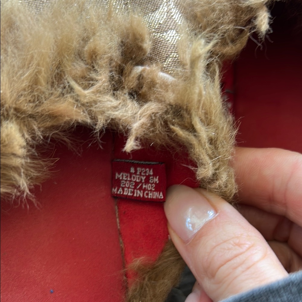 Coach Melody Women's Gold and Red Fur-Lined rabbit slippers - Picture 4 of 4